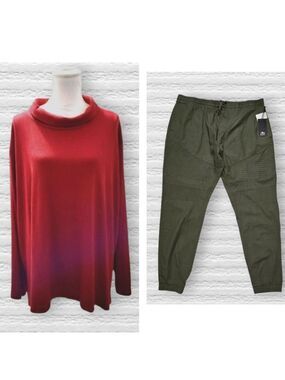 Bundle Curated Set Size 4X Plus Ava & Viv Red Shirt Fly Society Green Joggers